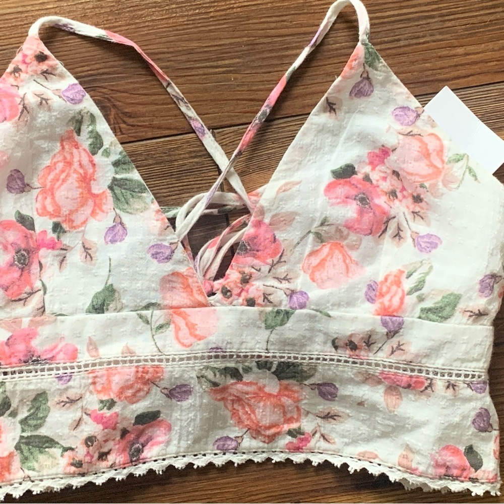 Zara Floral Crisscross Cropped Tie Back crop corset Sz M Wmns NWT - Picture 5 of 9